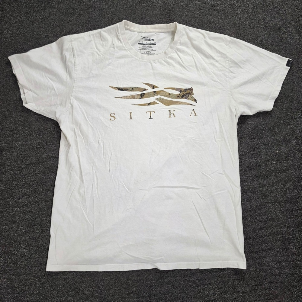 SITKA Gear Men's XL White Camo Logo Graphic T-Shirt Hunting Outdoor Cotton